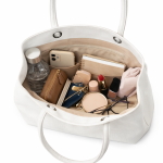 White Faux Leather Tote Bag for Women | Elegant Shoulder Handbag for Daily Use