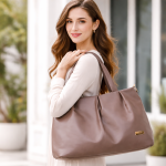 Women’s Sky Blue Soft PU Leather Shoulder Tote Bag with Double Handles, Spacious Handbag for Daily Use, Office, Travel & Casual Wear