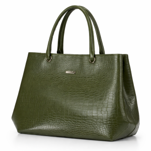 Olive Green Croc-Textured Tote Handbag | Women?s Structured Daily Use Bag