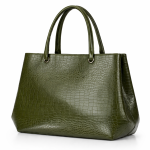 Olive Green Croc-Textured Tote Handbag | Women?s Structured Daily Use Bag