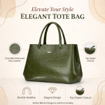 Olive Green Croc-Textured Tote Handbag | Women?s Structured Daily Use Bag