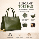 Olive Green Croc-Textured Tote Handbag | Women?s Structured Daily Use Bag