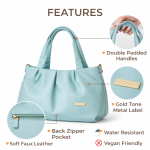 Women’s Sky Blue Soft PU Leather Shoulder Tote Bag with Double Handles, Spacious Handbag for Daily Use, Office, Travel & Casual Wear (Sky Blue)