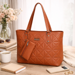Classic Quilted Tote Handbag – Tan | Elegant Women’s Shoulder Bag