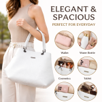 Elegant White Tote Handbag for Women | Structured Faux Leather Shoulder Bag