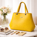 Yellow Croc-Textured Tote Handbag | Women?s Fashion Shoulder Bag