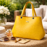 Yellow Croc-Textured Tote Handbag | Women?s Fashion Shoulder Bag